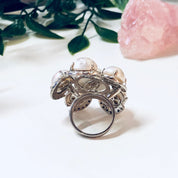 Vintage Cocktail Ring, Large Ring, Statement Jewelry, Faux Pearl Ring, Costume Jewelry, Vintage Jewelry, White and Silver, Silver Toned Ring