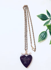 Vintage Necklace, Gold Chain, Heart Necklace, Monogrammed Pendant, Pendant Necklace, Vintage Jewelry, Gold Filled Chain, B, Monogram B, Red
