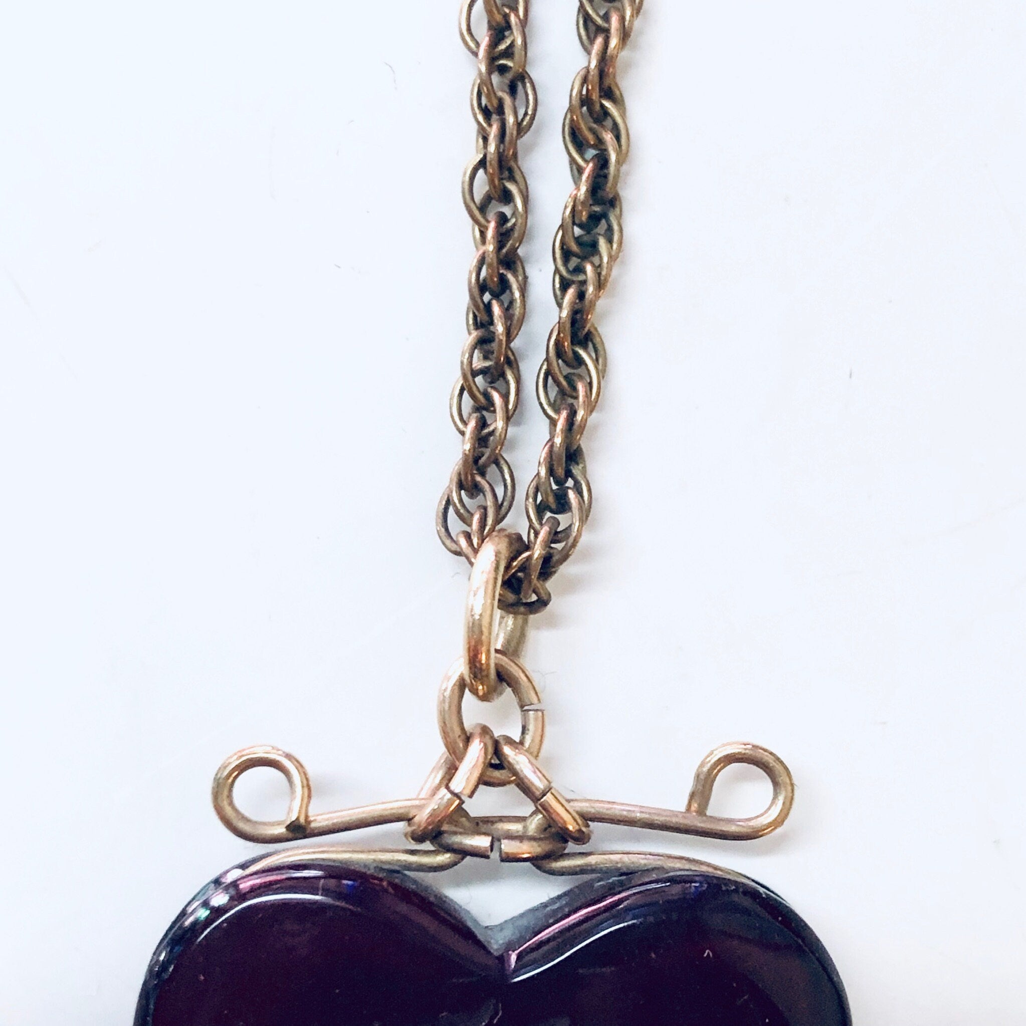 Vintage Necklace, Gold Chain, Heart Necklace, Monogrammed Pendant, Pendant Necklace, Vintage Jewelry, Gold Filled Chain, B, Monogram B, Red