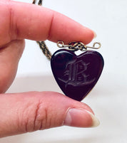 Vintage Necklace, Gold Chain, Heart Necklace, Monogrammed Pendant, Pendant Necklace, Vintage Jewelry, Gold Filled Chain, B, Monogram B, Red