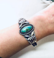 Vintage Turquoise Cuff, Vintage Silver Cuff, Silver Bracelet, Turquoise Stone, Stamped Silver, Vintage Jewelry, Valentines Day Gift, Blue