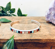 Vintage Silver Cuff, Vintage Bracelet, Silver Bracelet, Valentines Day Gift, Boho Style Jewelry, Turquoise, Onyx, Mother of Pearl, Coral,