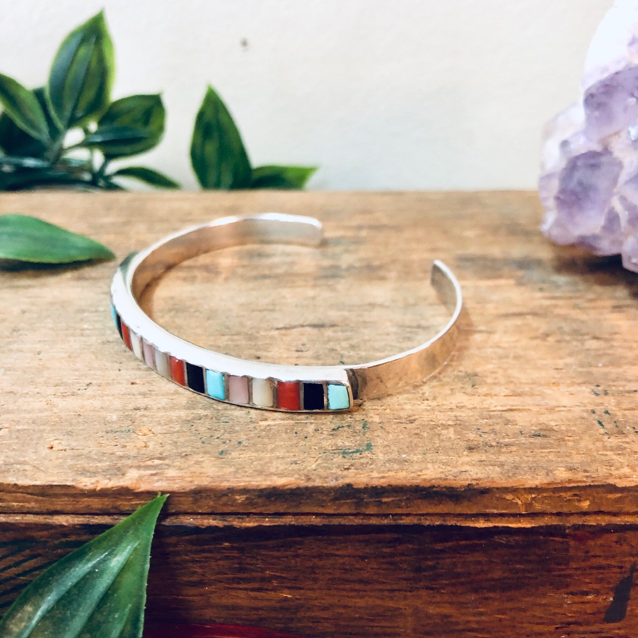 Vintage Silver Cuff, Vintage Bracelet, Silver Bracelet, Valentines Day Gift, Boho Style Jewelry, Turquoise, Onyx, Mother of Pearl, Coral,