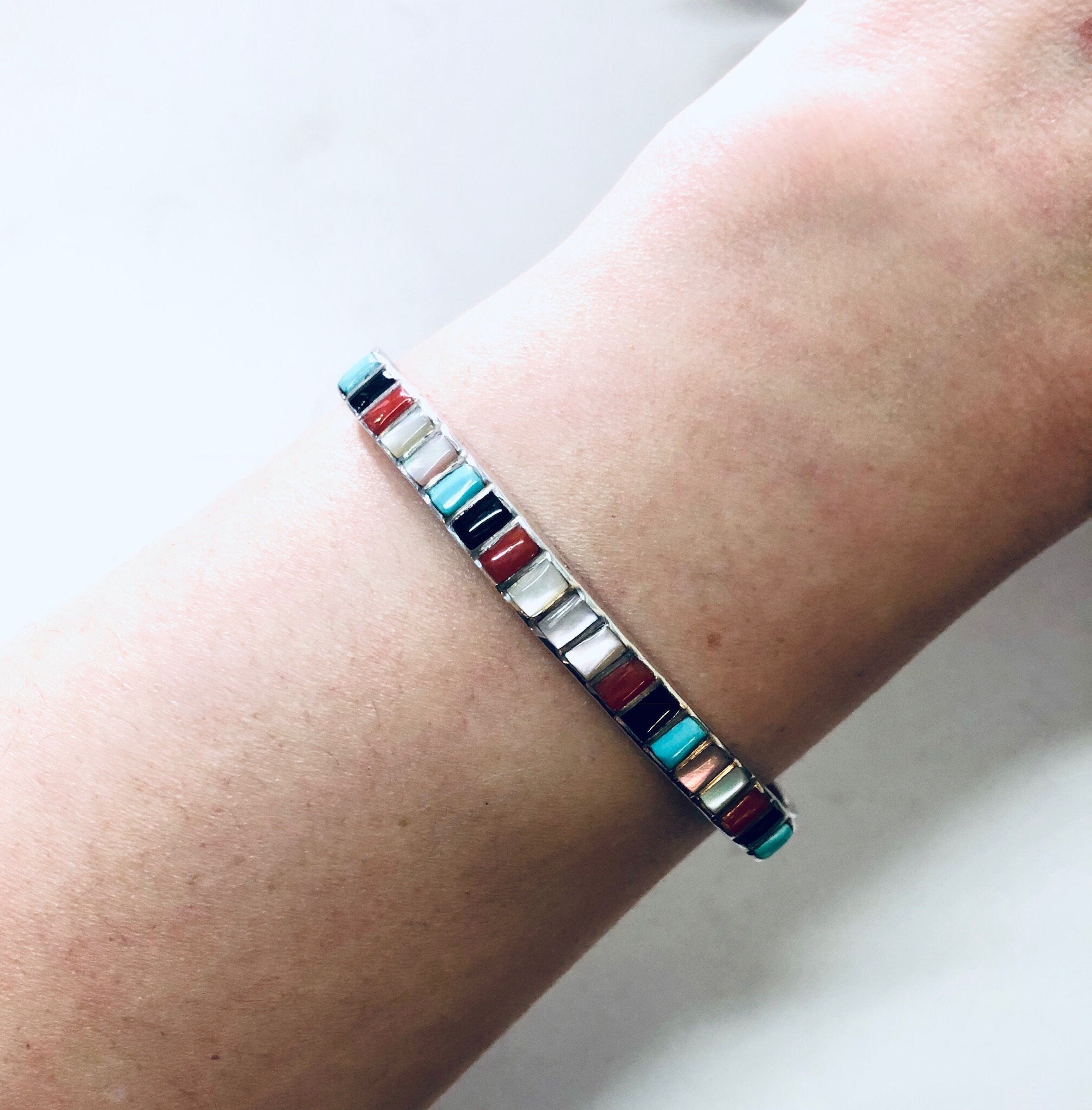 Vintage Silver Cuff, Vintage Bracelet, Silver Bracelet, Valentines Day Gift, Boho Style Jewelry, Turquoise, Onyx, Mother of Pearl, Coral,