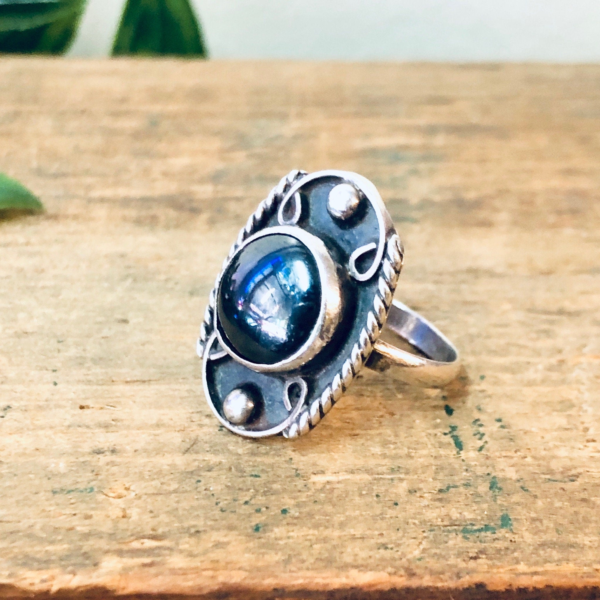 Vintage Hematite Ring, Vintage Silver Ring, Hematite Jewelry, Black and Silver, Valentines Day Gift, Vintage Jewelry, Boho Style, Bohemian