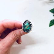 Vintage Turquoise Ring, Vintage Silver Ring, Vintage Jewelry, Green Turquoise, Southwestern Ring, Boho Jewelry, Bohemian Style, 925, Green