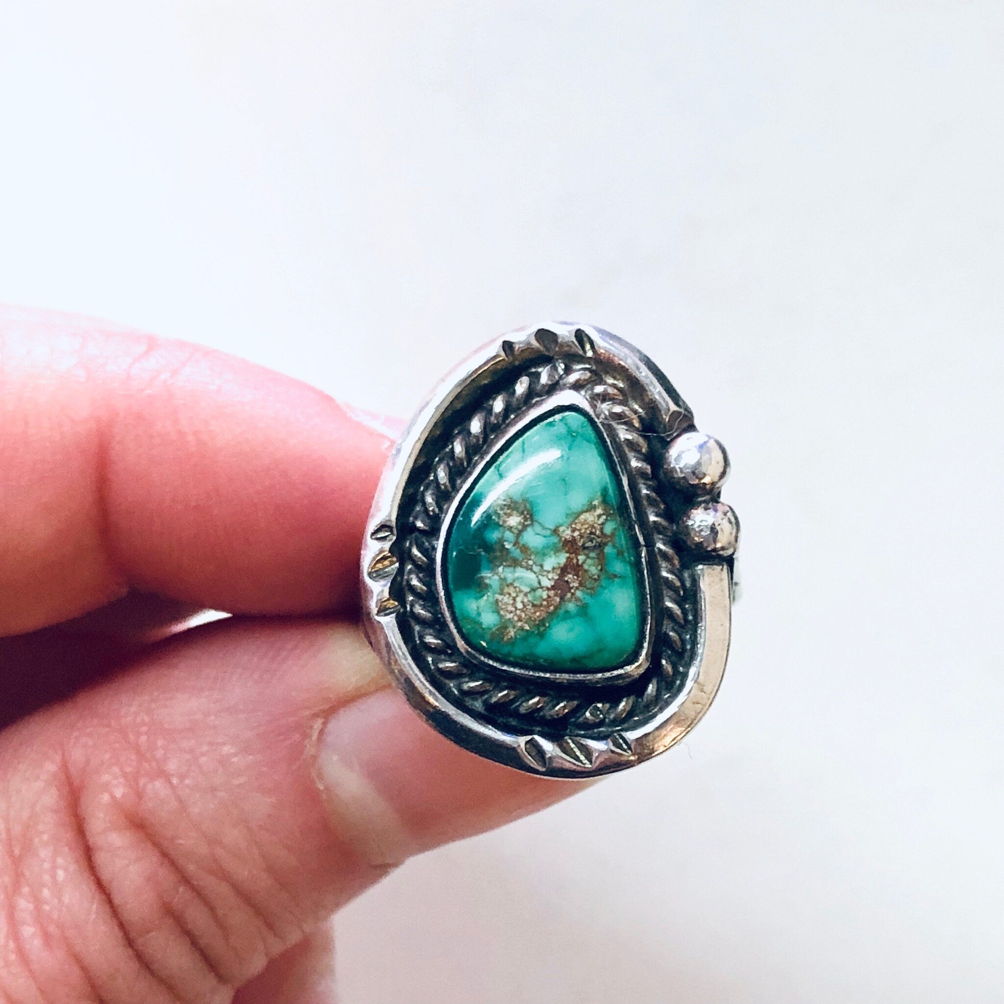 Vintage Turquoise Ring, Vintage Silver Ring, Vintage Jewelry, Green Turquoise, Southwestern Ring, Boho Jewelry, Bohemian Style, 925, Green