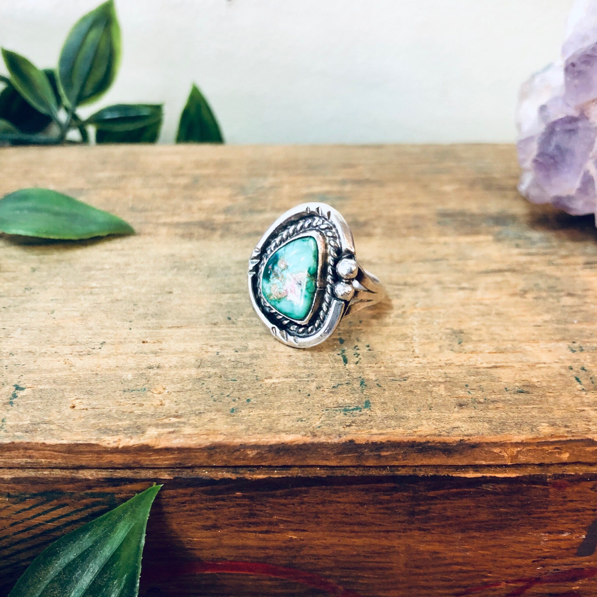 Vintage Turquoise Ring, Vintage Silver Ring, Vintage Jewelry, Green Turquoise, Southwestern Ring, Boho Jewelry, Bohemian Style, 925, Green