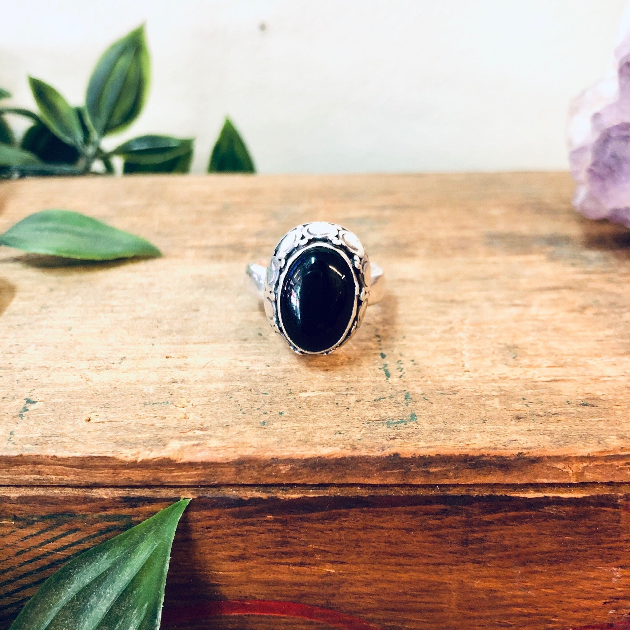 Vintage Onyx Ring, Black Onyx Jewelry, Statement Jewelry, Vintage Jewelry, Valentines Day Gift, Silver and Black, Gift for Wife, 925 BA,