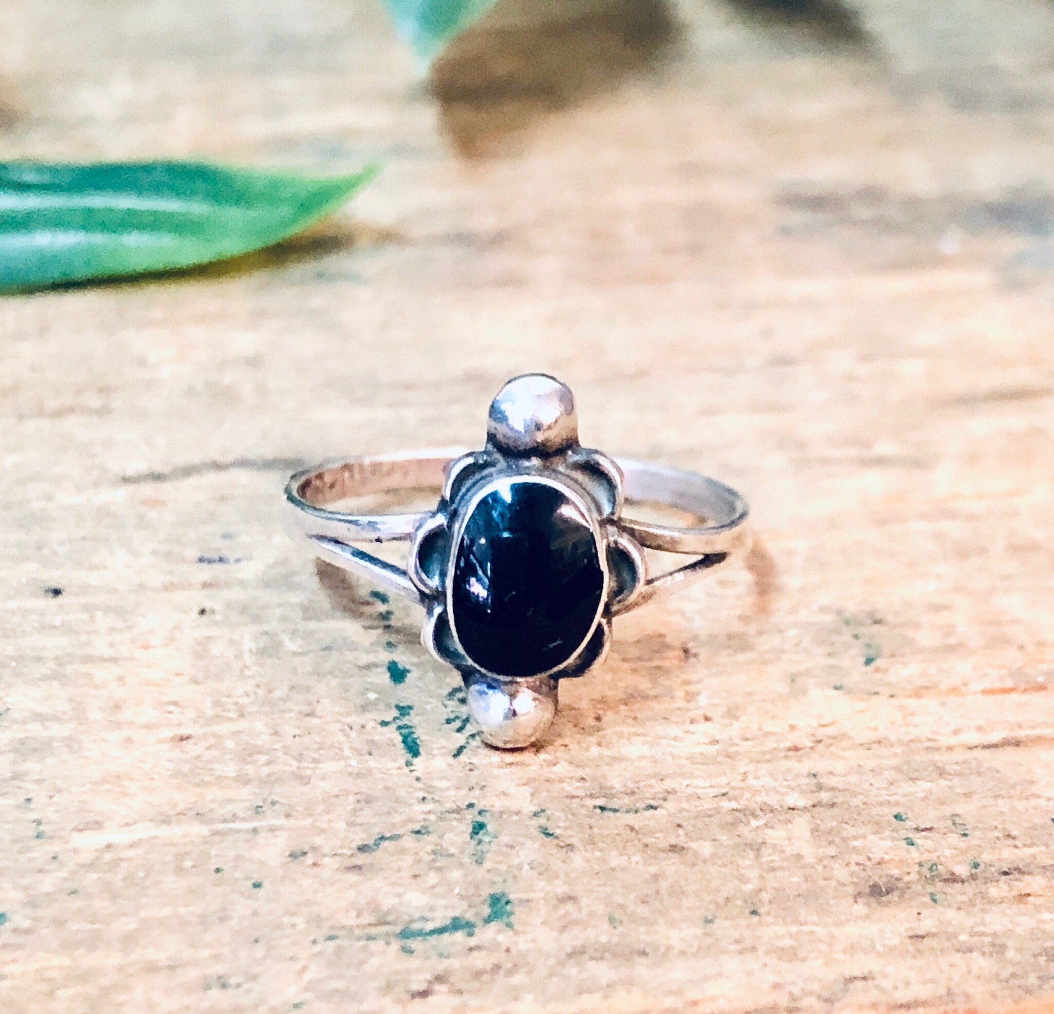 Vintage Silver Ring, Black Onyx Ring, Southwestern Ring, Boho Style, Bohemian Jewelry, Small Ring, Valentines Day Gift, Simple Style, 925