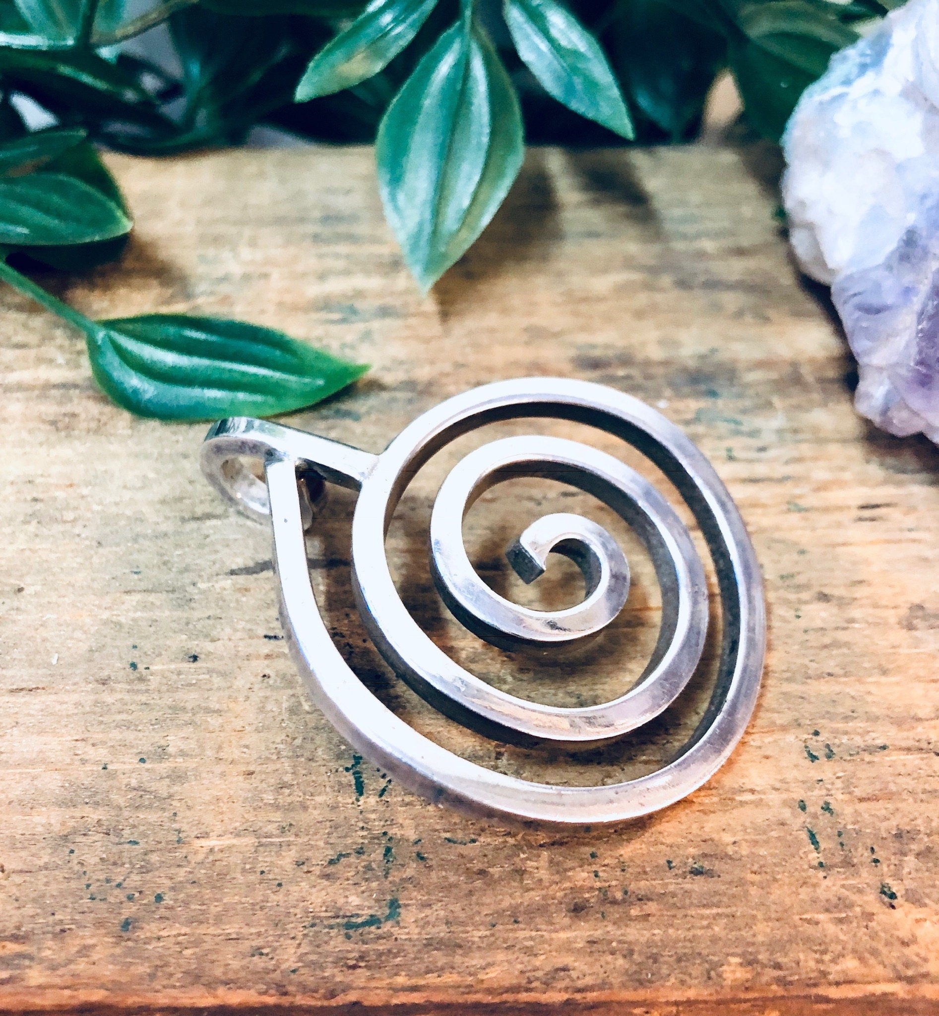 Vintage Silver Pendant, Swirl Pendant, Vintage Necklace, Large Pendant, Swirl Design, Unique Jewelry, Circle Pendant, Valentines Day Gift