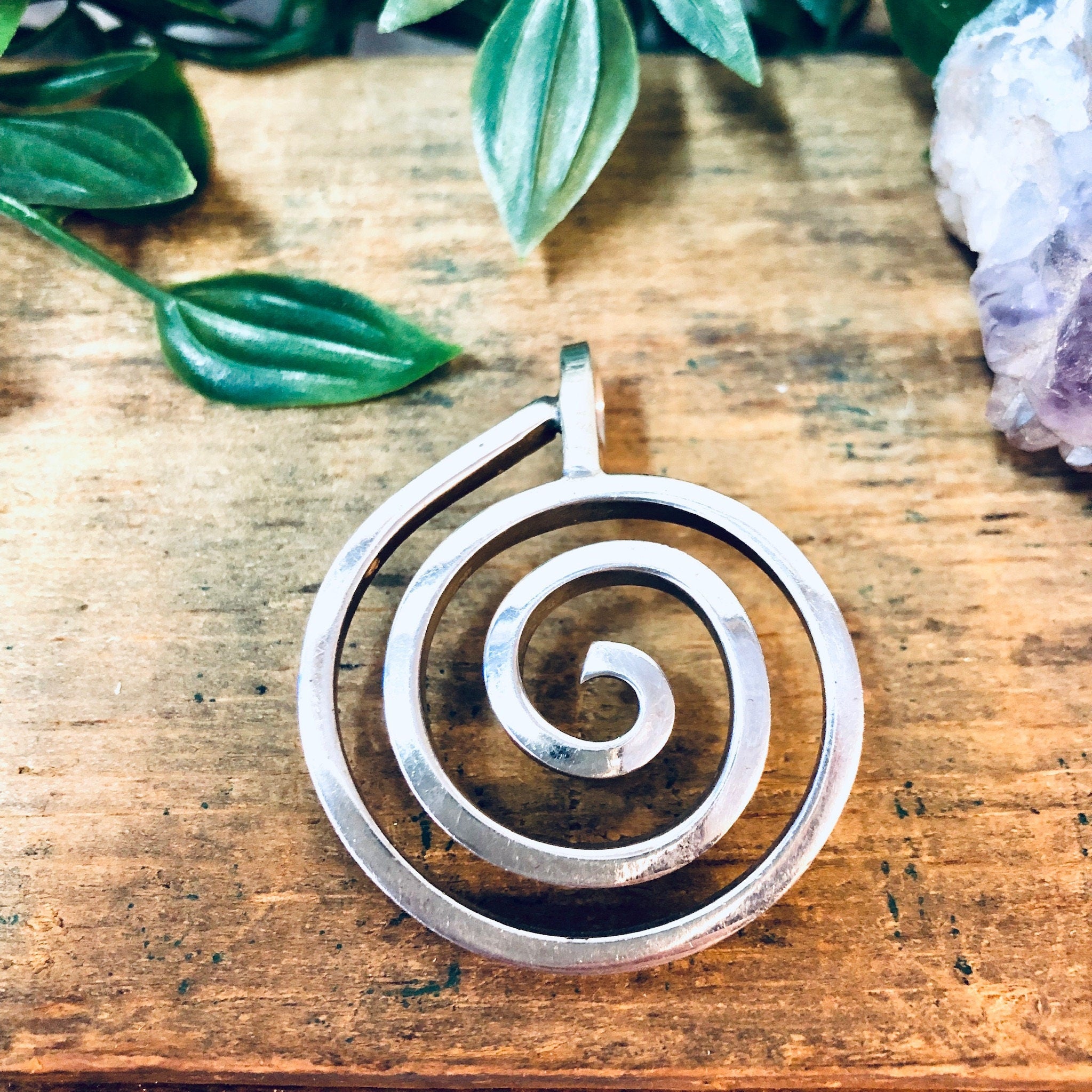 Vintage Silver Pendant, Swirl Pendant, Vintage Necklace, Large Pendant, Swirl Design, Unique Jewelry, Circle Pendant, Valentines Day Gift