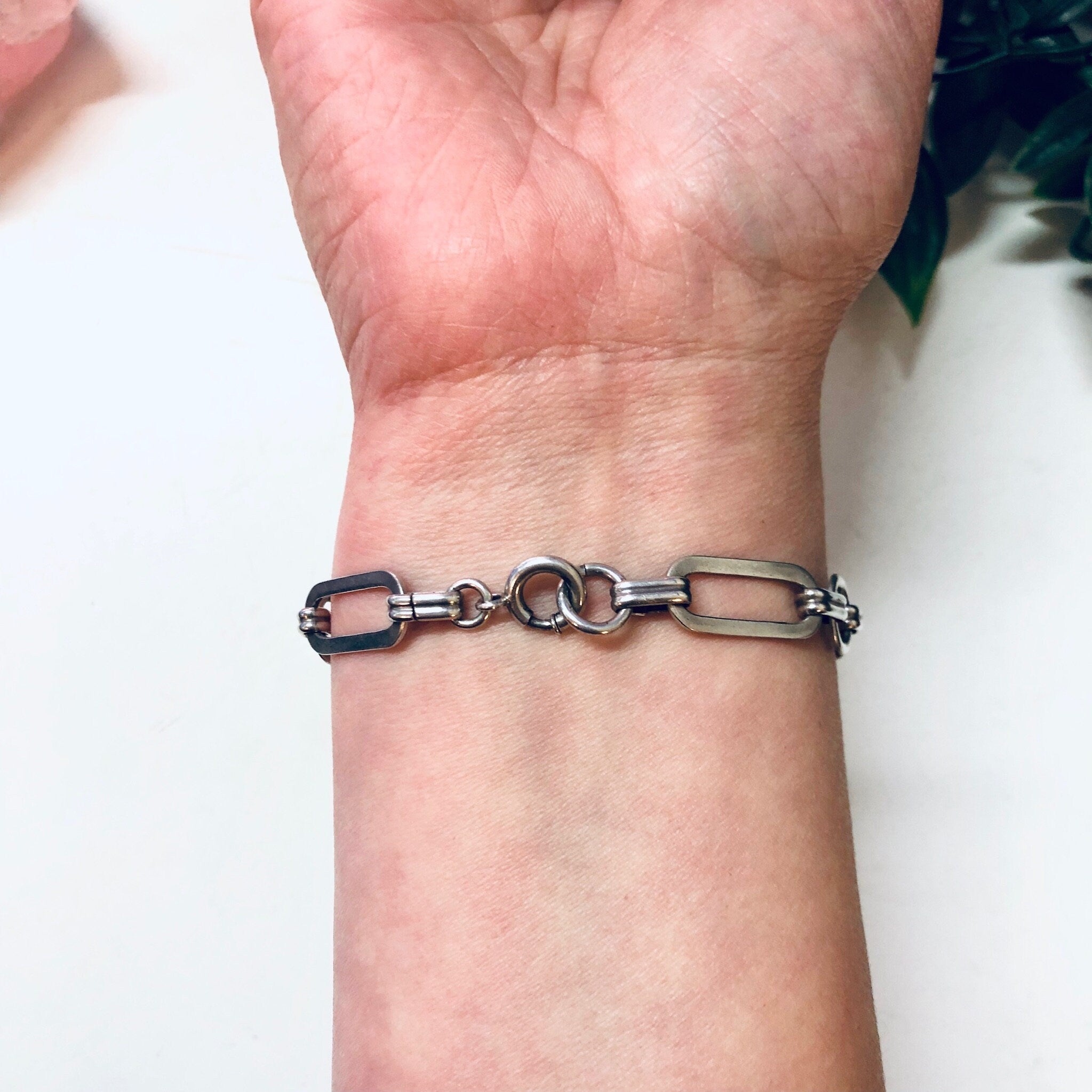 Vintage Silver Bracelet, Link Bracelet, Chain Bracelet, Simple Jewelry, Vintage Jewelry, Geometric Design, Elegant Bracelet, Valentines Day