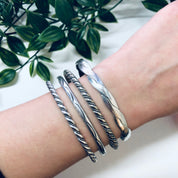 Bangle Bracelets, Vintage Jewelry, Textured Bracelets, Set of Four, Silver Plated Jewelry, Sleek Jewelry, Bangles, Holiday Gift Idea, Simple