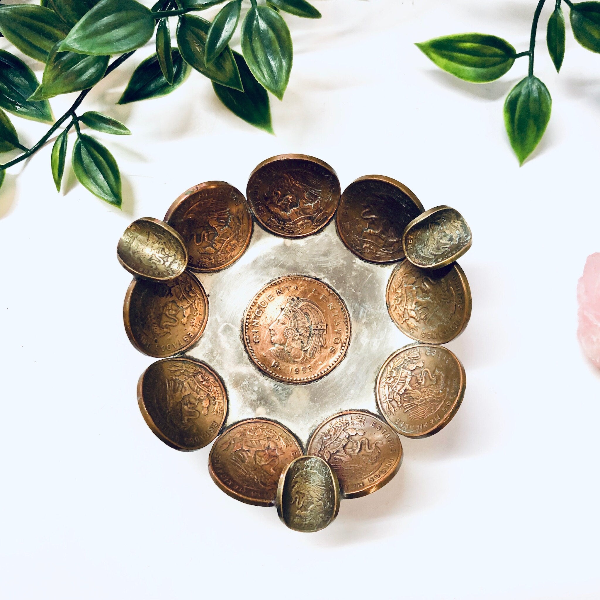 Mexican Coin Ashtray, Vintage Ashtray, Catch All Dish, Ring Dish, Ring Tray, Centavos Ashtray, Copper, Coin Tray, Foreign Currency, Dish