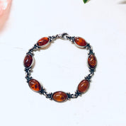 Vintage Amber Bracelet, Silver Bracelet, Vintage Jewelry, Amber Jewelry, Link Bracelet, Statement Jewelry, Valentines Day Gift, Orange Stone