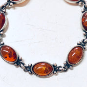 Vintage Amber Bracelet, Silver Bracelet, Vintage Jewelry, Amber Jewelry, Link Bracelet, Statement Jewelry, Valentines Day Gift, Orange Stone