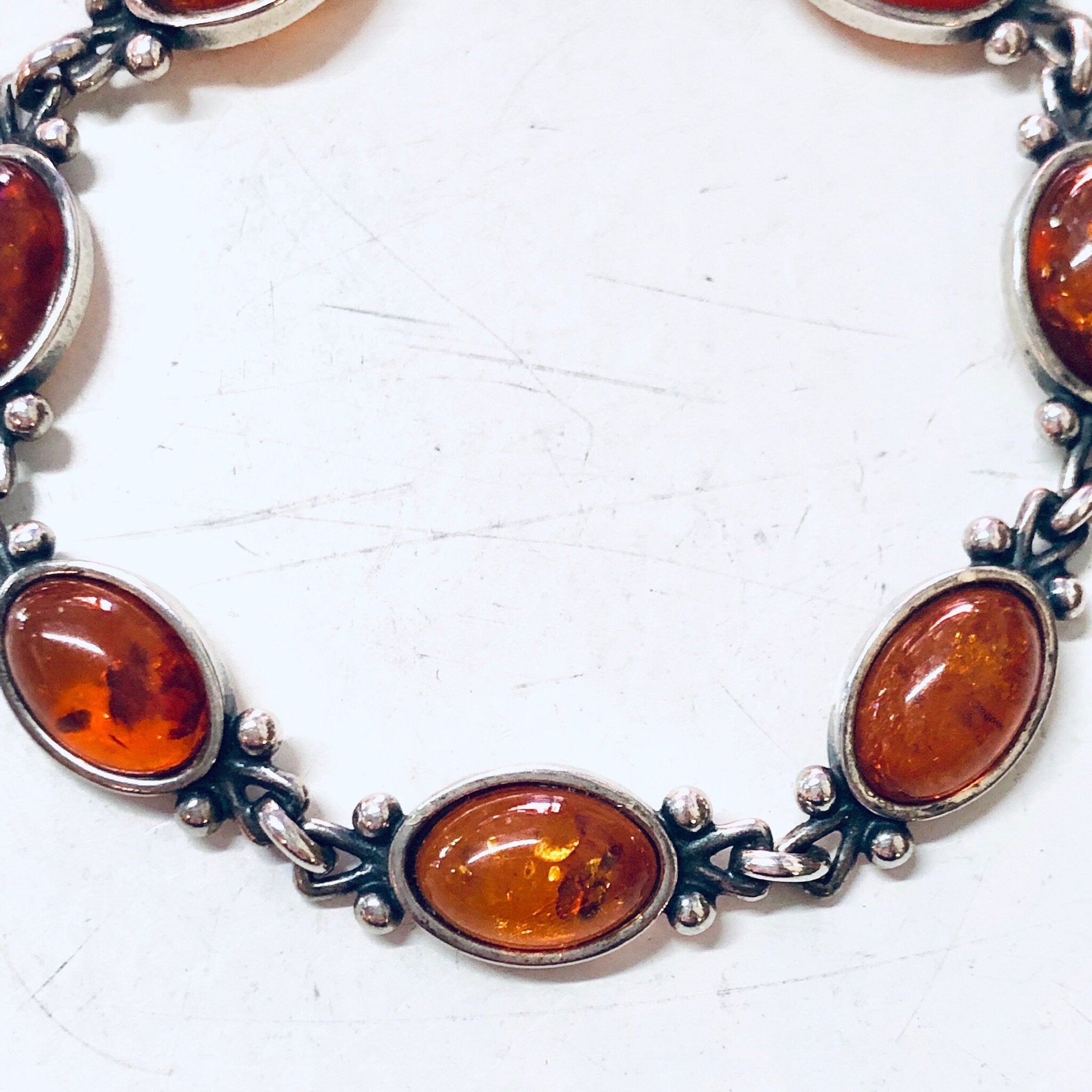 Vintage Amber Bracelet, Silver Bracelet, Vintage Jewelry, Amber Jewelry, Link Bracelet, Statement Jewelry, Valentines Day Gift, Orange Stone