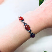 Vintage Amber Bracelet, Silver Bracelet, Vintage Jewelry, Amber Jewelry, Link Bracelet, Statement Jewelry, Valentines Day Gift, Orange Stone