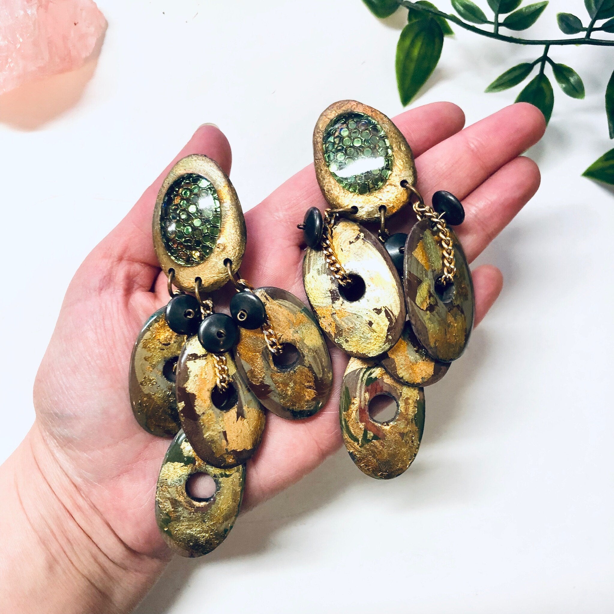 Vintage Earrings, Clip On Earrings, Statement Jewelry, Large Earrings, Fashion Jewelry, Dangle Earrings, Wooden Earrings, Glitter, Sparkle