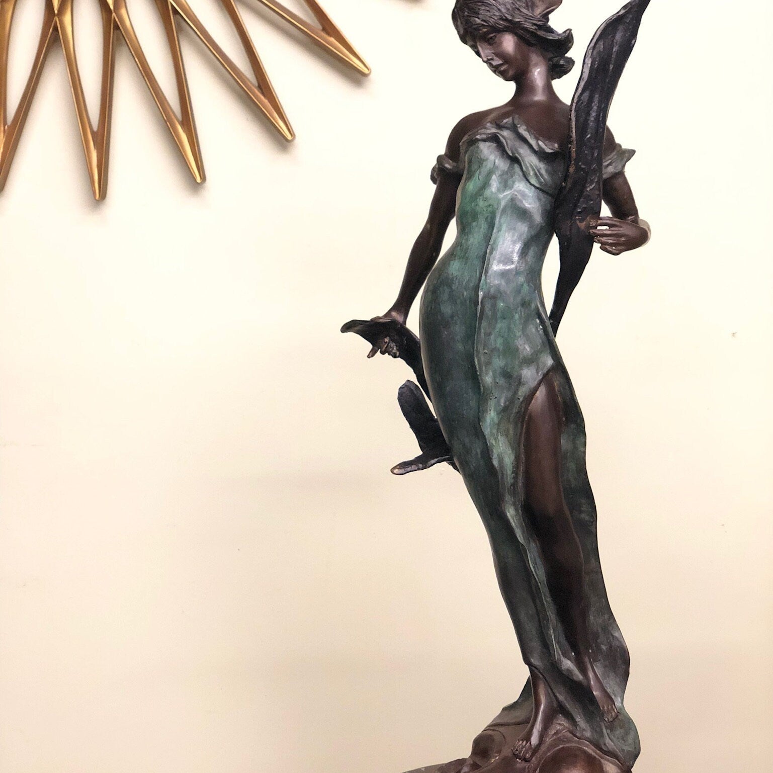 Antique Art Nouveau Bronze Figure Of Woman Statue Signed E. Rossi