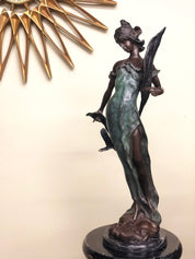 Antique Art Nouveau Bronze Figure Of Woman Statue Signed E. Rossi