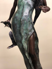 Antique Art Nouveau Bronze Figure Of Woman Statue Signed E. Rossi