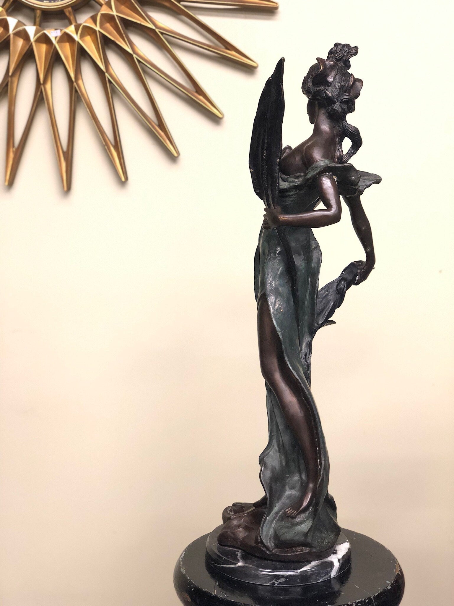 Antique Art Nouveau Bronze Figure Of Woman Statue Signed E. Rossi
