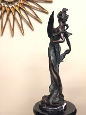 Antique Art Nouveau Bronze Figure Of Woman Statue Signed E. Rossi