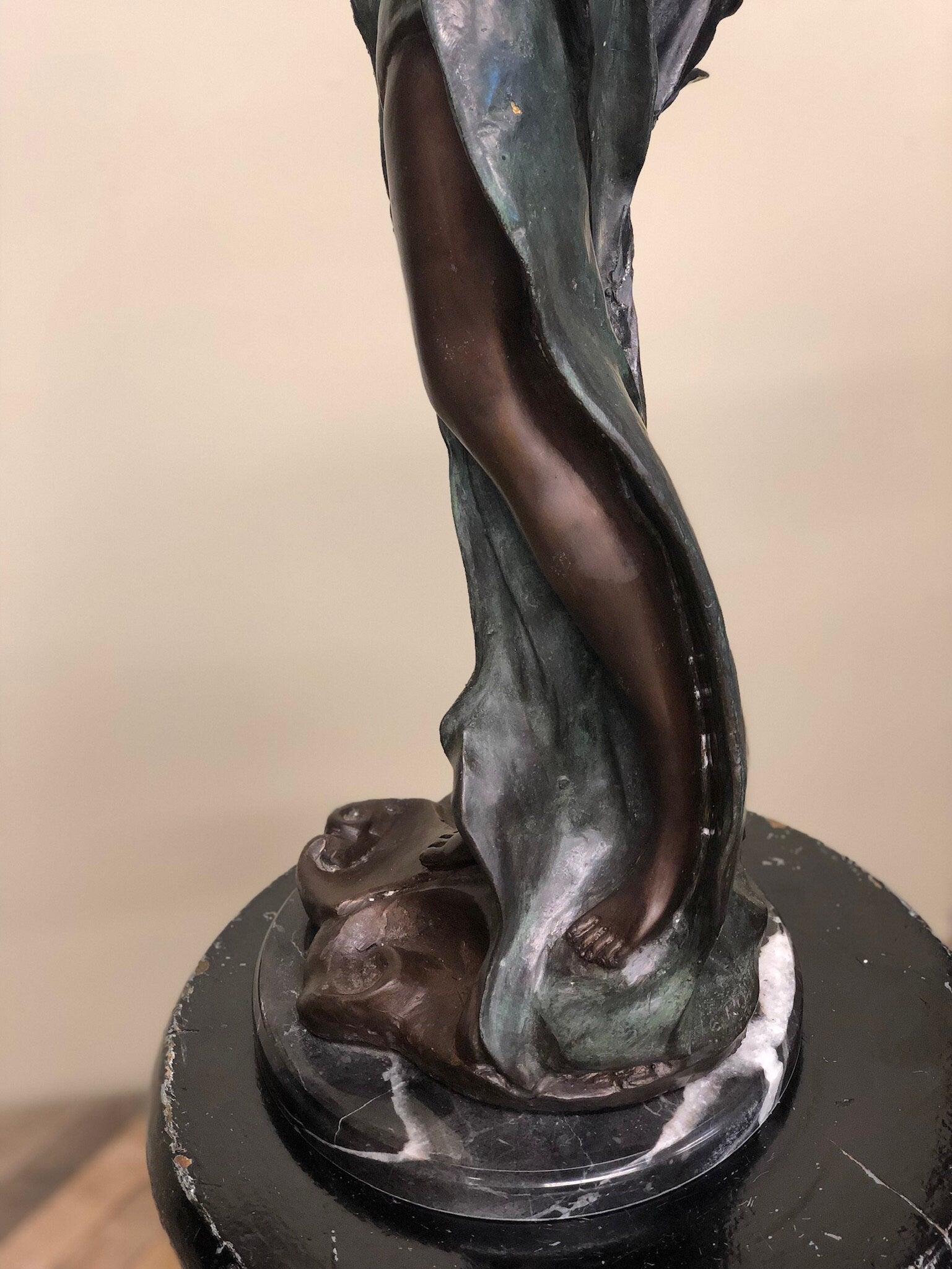 Antique Art Nouveau Bronze Figure Of Woman Statue Signed E. Rossi