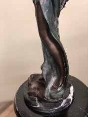Antique Art Nouveau Bronze Figure Of Woman Statue Signed E. Rossi