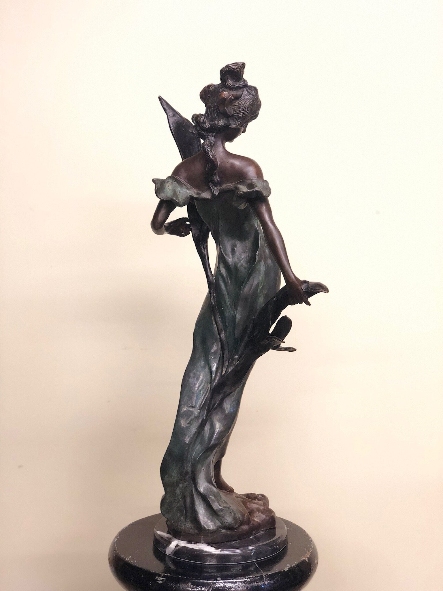 Antique Art Nouveau Bronze Figure Of Woman Statue Signed E. Rossi