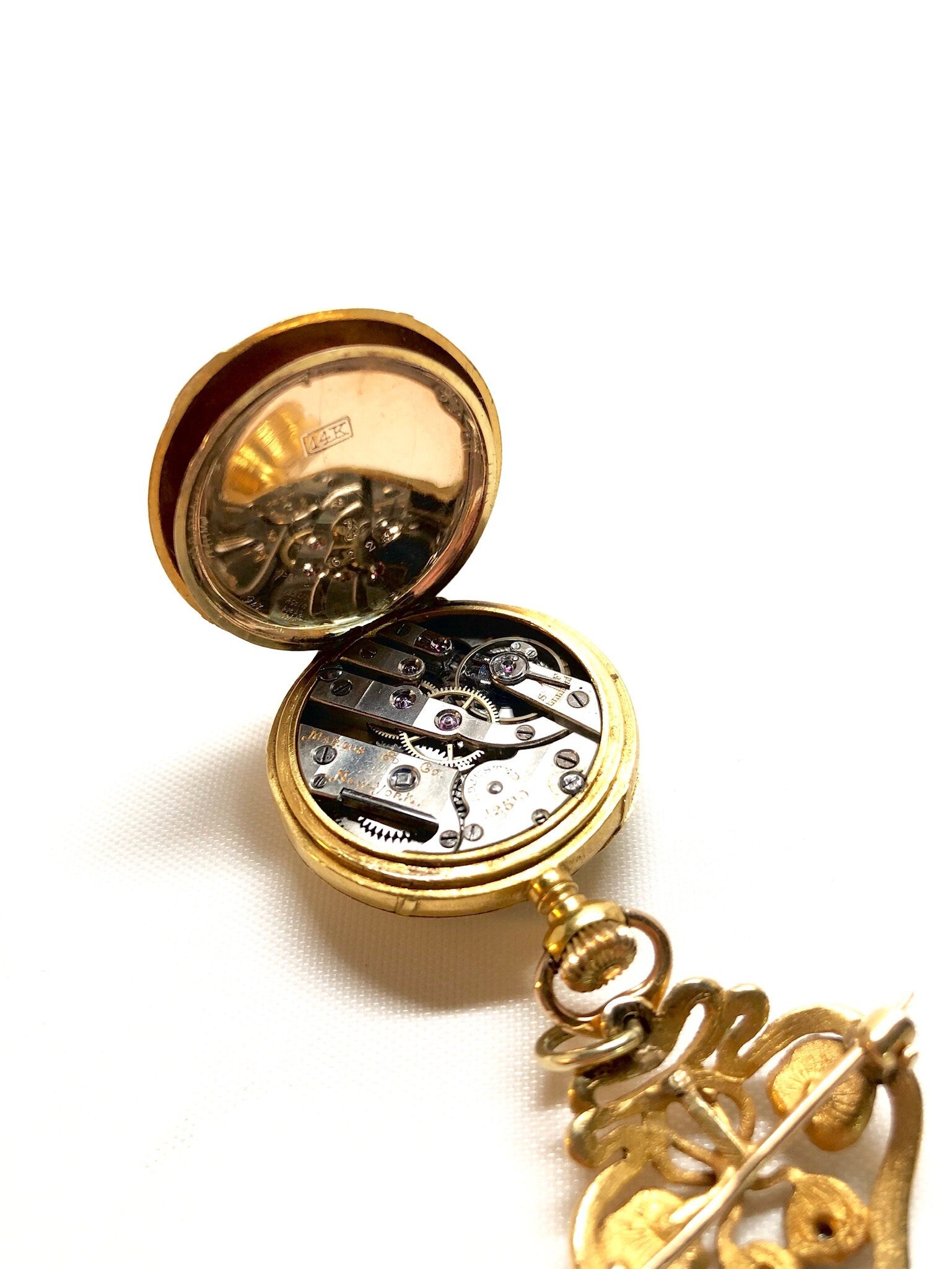 Rare Marcus And Co. 14k Gold Diamond Lapel Watch Art Nouveau, 14 Karat Gold, 14K Gold Watch, Vintage Watch, Lapel Watch, Watch Brooch, Gold
