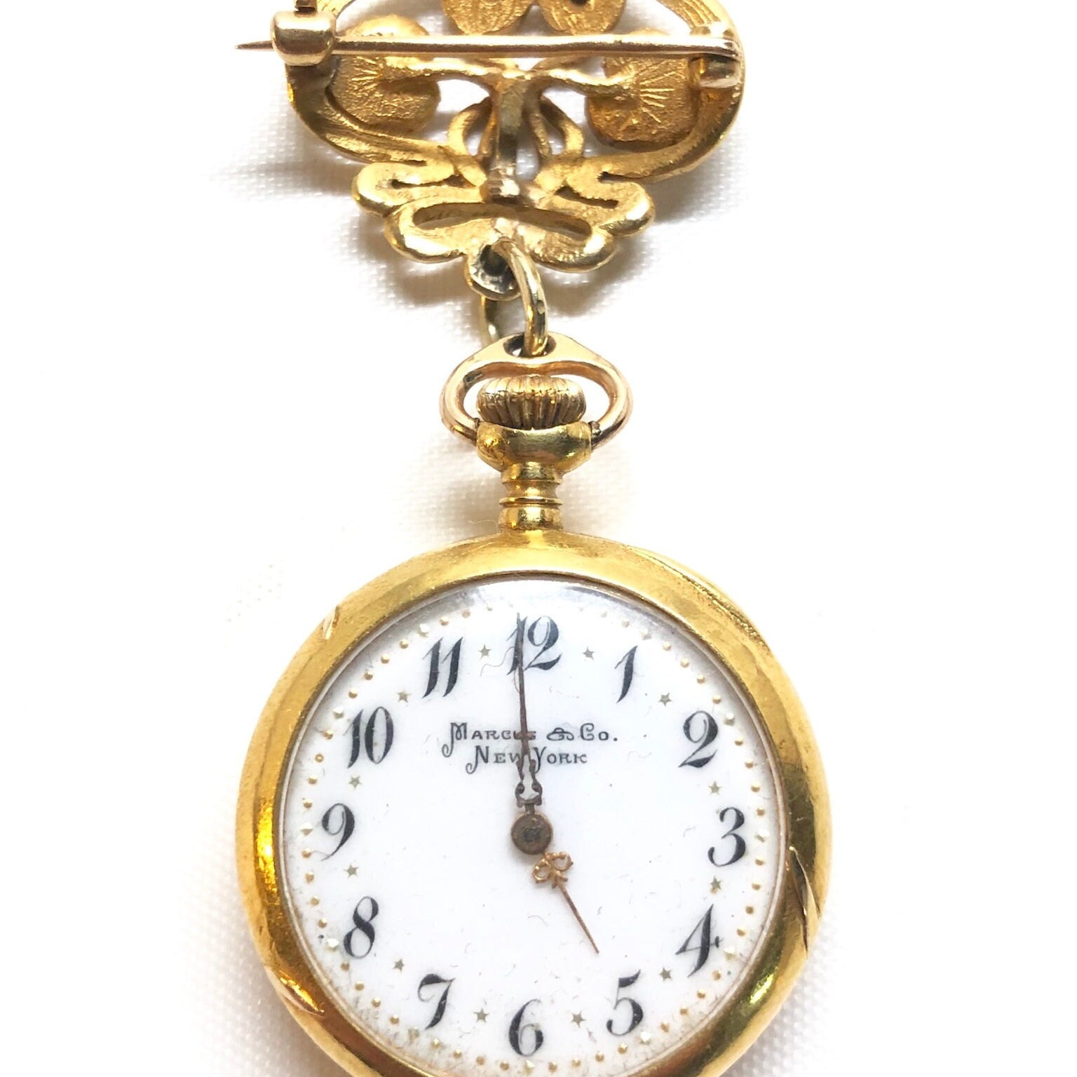 Rare Marcus And Co. 14k Gold Diamond Lapel Watch Art Nouveau, 14 Karat Gold, 14K Gold Watch, Vintage Watch, Lapel Watch, Watch Brooch, Gold