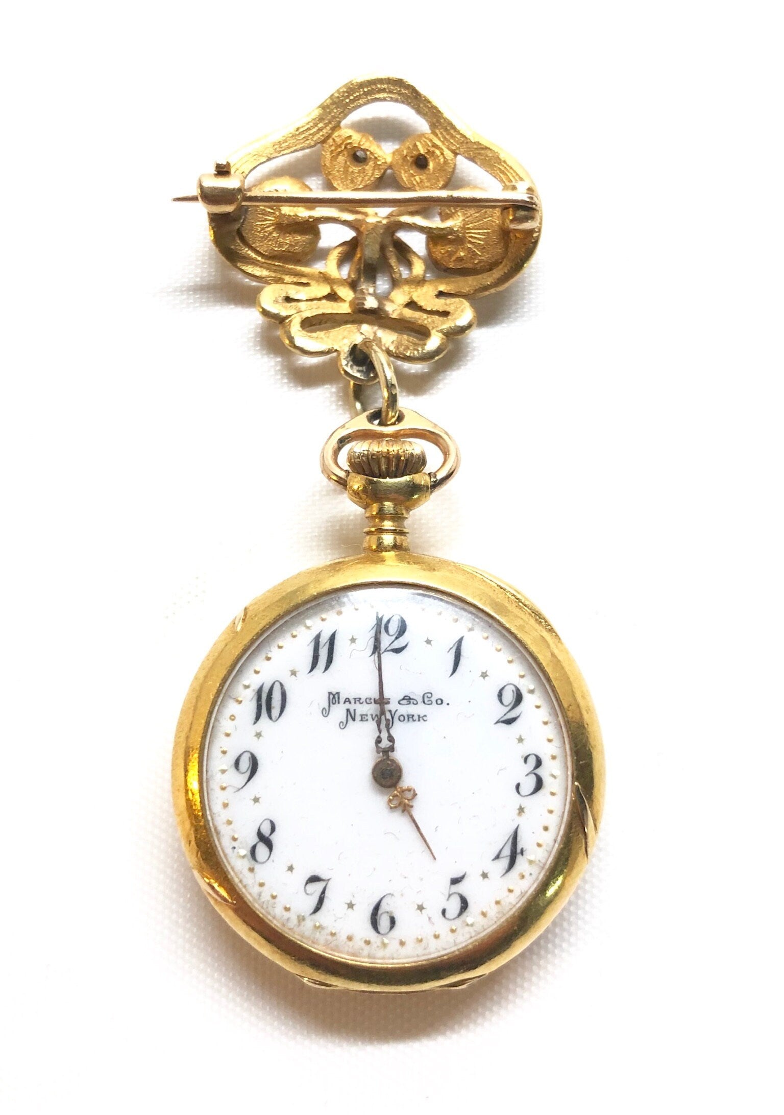 Rare Marcus And Co. 14k Gold Diamond Lapel Watch Art Nouveau, 14 Karat Gold, 14K Gold Watch, Vintage Watch, Lapel Watch, Watch Brooch, Gold
