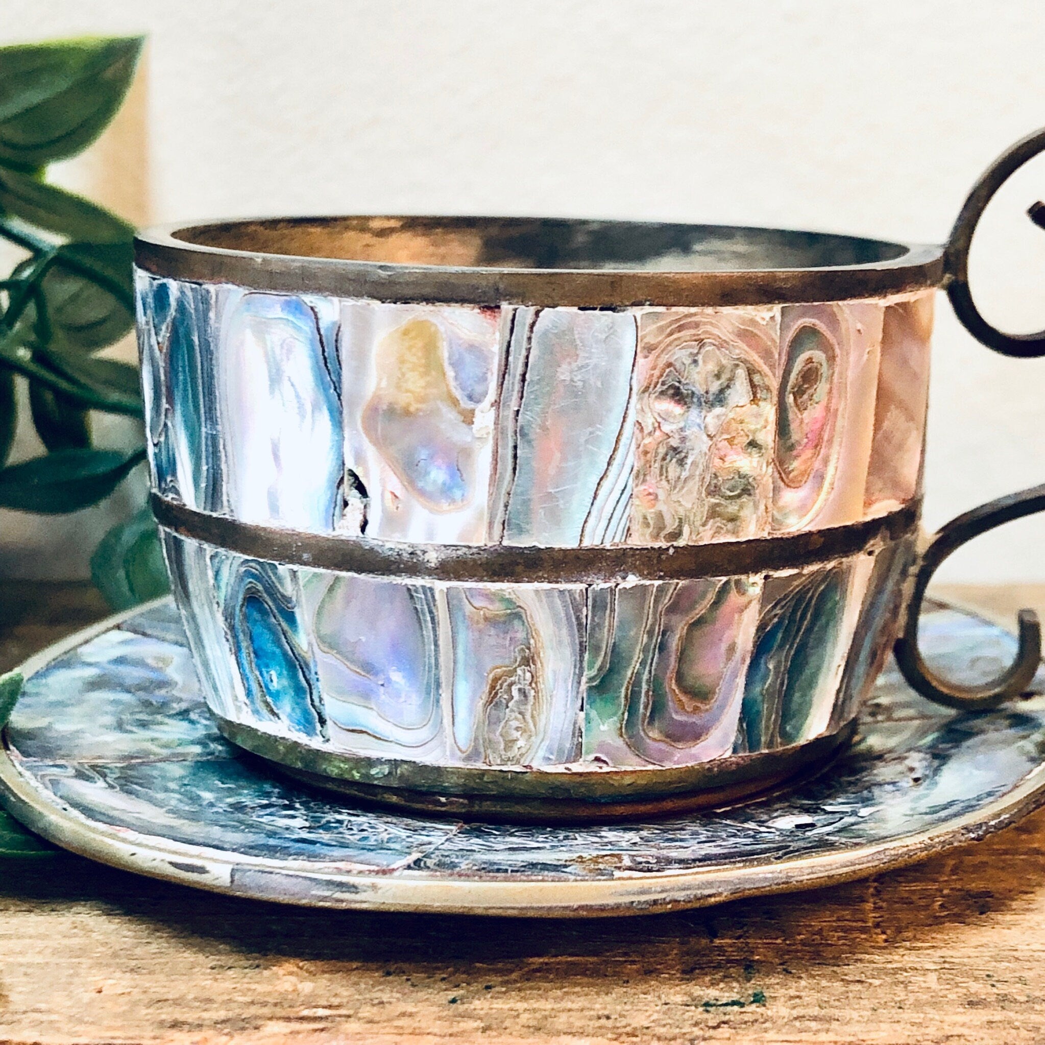 Vintage Abalone Teacup Set with Swirl Handle | Made in Mexico – Good's ...