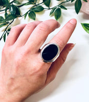 Vintage Silver Ring, Black Onyx Ring, Oval Shaped Stone, Mike Heintz Ring, Designer Jewelry, Vintage Jewelry, Large Ring, Simple Jewelry,