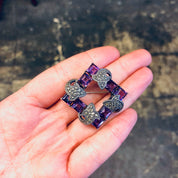 Vintage Silver Brooch, Amethyst Brooch, Marcasite Jewelry, Vintage Jewelry, Square Brooch, Vintage Pin, Square Amethyst Stones, Purple