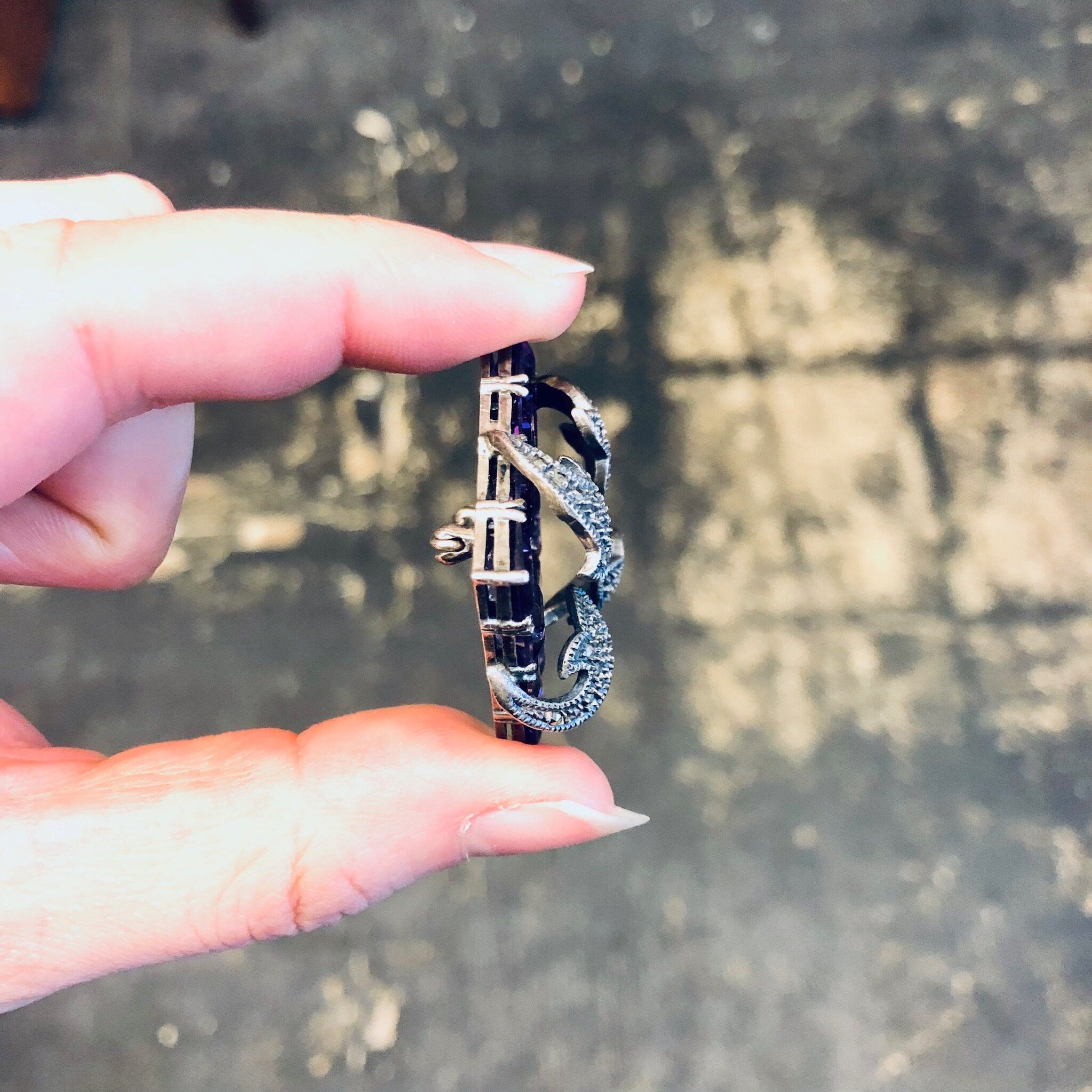 Vintage Silver Brooch, Amethyst Brooch, Marcasite Jewelry, Vintage Jewelry, Square Brooch, Vintage Pin, Square Amethyst Stones, Purple