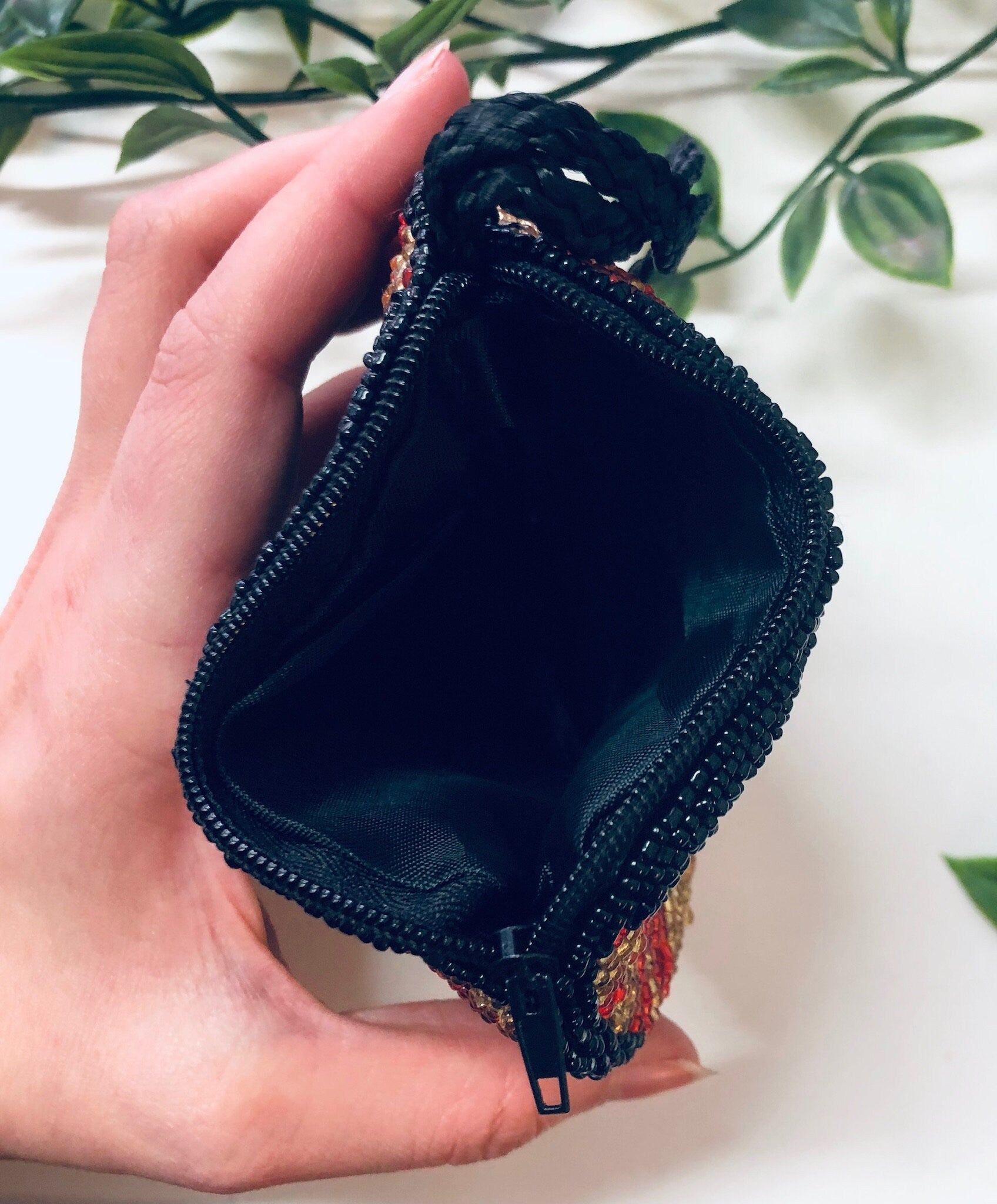 Vintage Purse, Beaded Purse, Small Bag, Evening Bag, Beaded Handbag, Black Beads, Gold Beads, Red Beads, Change Purse, Beaded Wallet, Beads