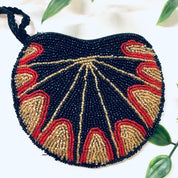 Vintage Purse, Beaded Purse, Small Bag, Evening Bag, Beaded Handbag, Black Beads, Gold Beads, Red Beads, Change Purse, Beaded Wallet, Beads
