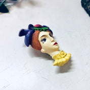 Vintage Brooch, Lady Face Brooch, Unique Jewelry, Vintage Jewelry, Vintage Pin, Purple Jewelry, Yellow Jewelry, Woman Face Pin, Unique Gift