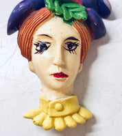 Vintage Brooch, Lady Face Brooch, Unique Jewelry, Vintage Jewelry, Vintage Pin, Purple Jewelry, Yellow Jewelry, Woman Face Pin, Unique Gift