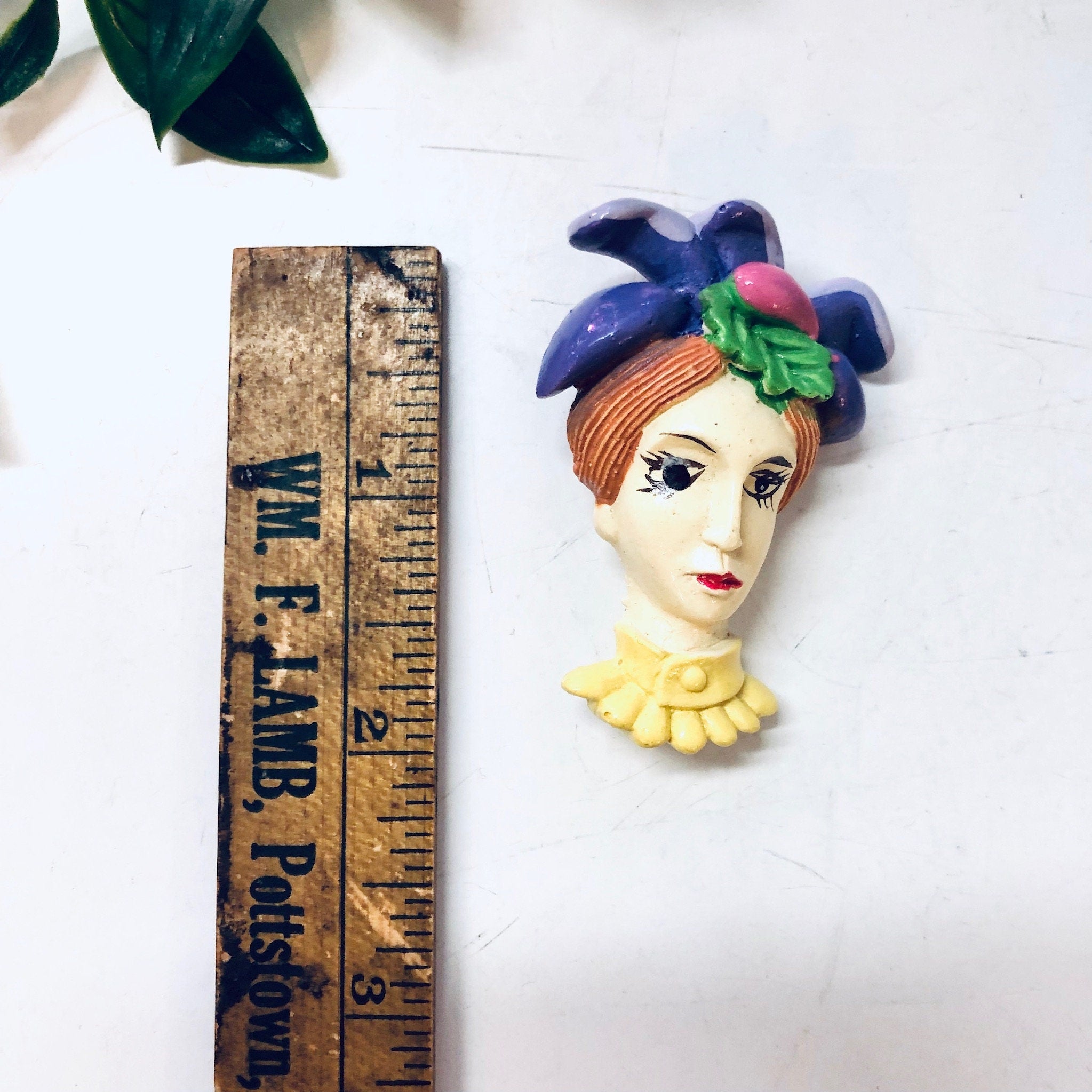 Vintage Brooch, Lady Face Brooch, Unique Jewelry, Vintage Jewelry, Vintage Pin, Purple Jewelry, Yellow Jewelry, Woman Face Pin, Unique Gift