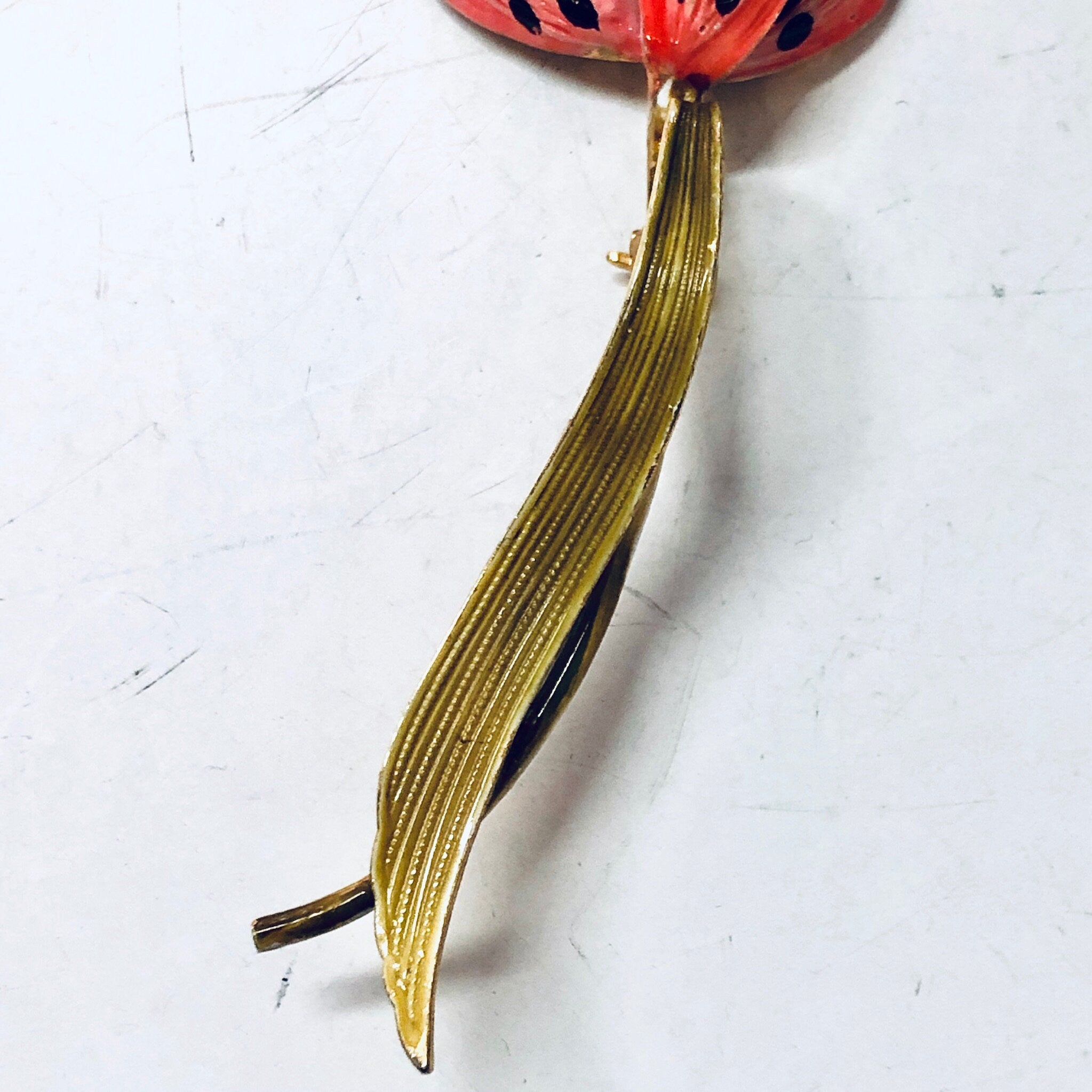 Vintage Flower Pin, Vintage Brooch, Pink Flower, Large Brooch, Vintage Jewelry, Long Brooch, Pink and Gold, Valentines Day Gift, Unique Pin