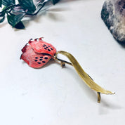 Vintage Flower Pin, Vintage Brooch, Pink Flower, Large Brooch, Vintage Jewelry, Long Brooch, Pink and Gold, Valentines Day Gift, Unique Pin