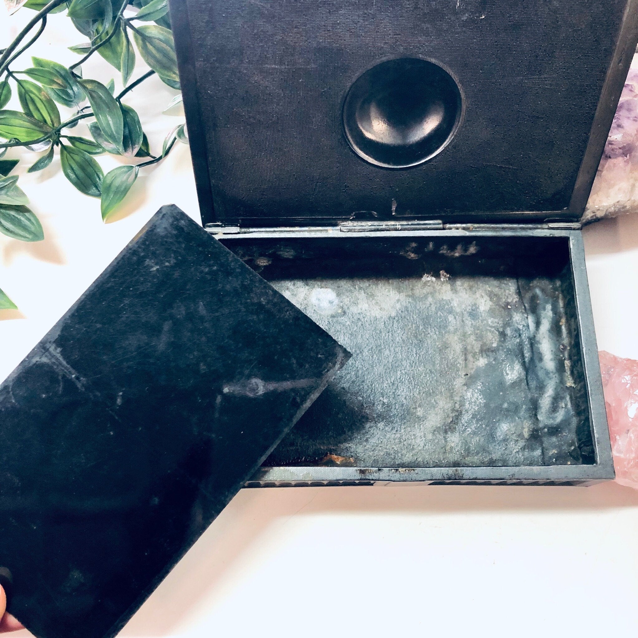 Vintage Jewelry Box, Trinket Box, Catch All Box, Concho Box, Medallion Box, Valentines Day Gift, Metal Box, Industrial Style, Gun Metal Box