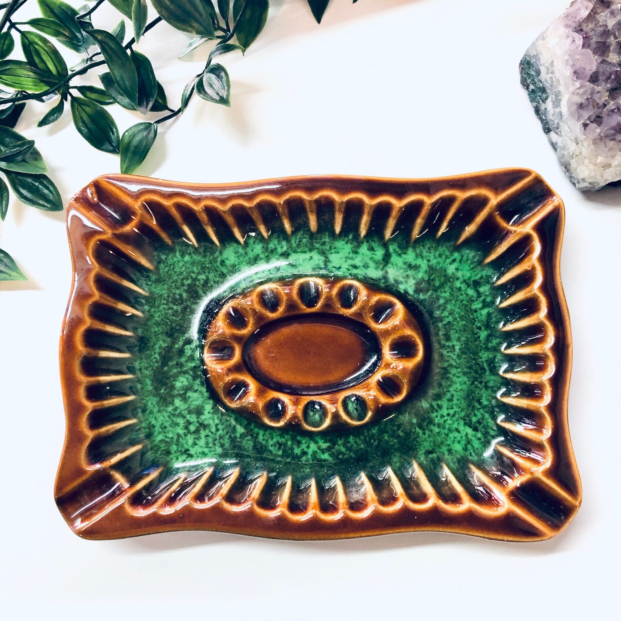 Vintage Ashtray, Green Ashtray, Made in Japan, Catch All Dish, Vintage Home Decor, Jewelry Dish, Trinket Dish, Valentines Day Gift, Unique