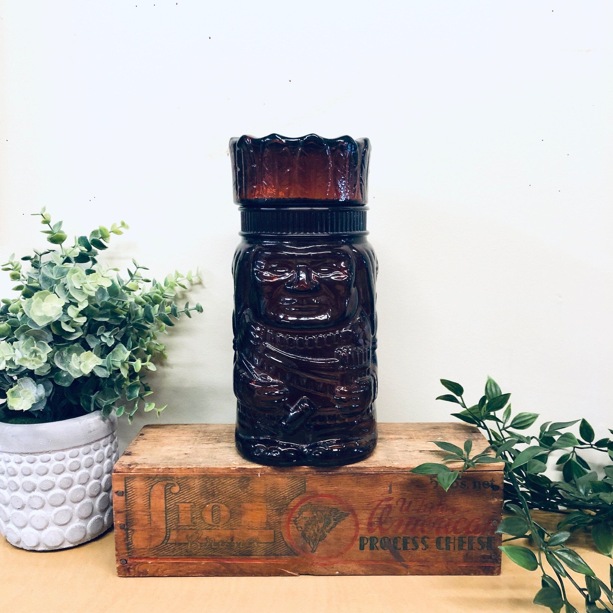 Vintage Brown Glass, Large Glass Container, Glass Jar, Vintage Home Decor, Kitchen Decoration, Lidded Container, Lidded Jar, Cookie Jar,