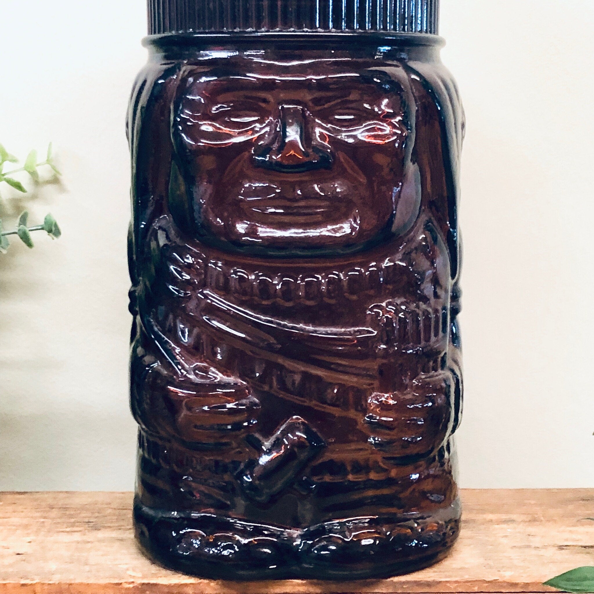 Vintage Brown Glass, Large Glass Container, Glass Jar, Vintage Home Decor, Kitchen Decoration, Lidded Container, Lidded Jar, Cookie Jar,